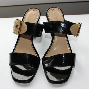 Franco Sarto Black and Tan Strappy Sandals